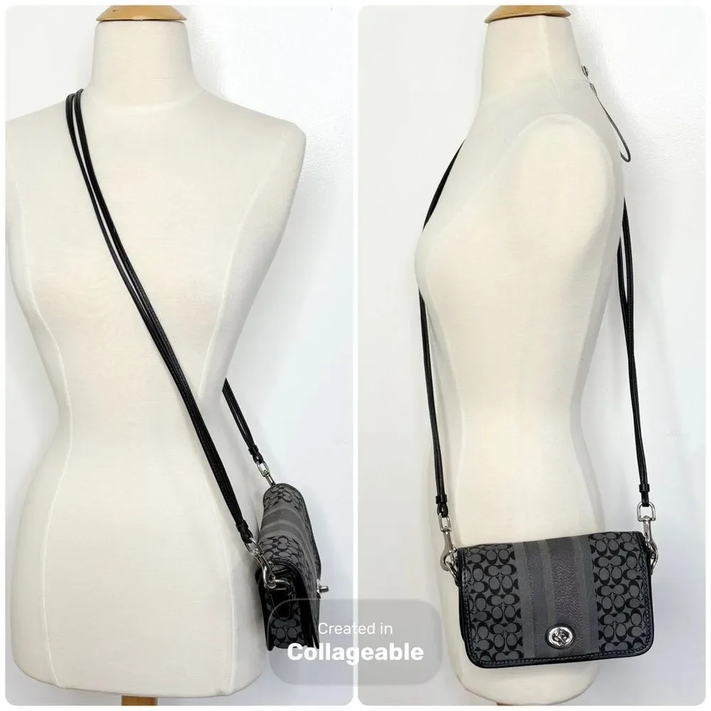 Coach Legacy Signature Stripe Penny Shoulder Bag 19919 Black Grey Silver Mini